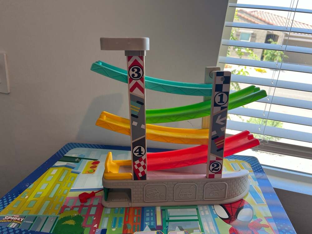 Top Bright Wooden Car Ramp Race Track Toy with Garage for Toddlers